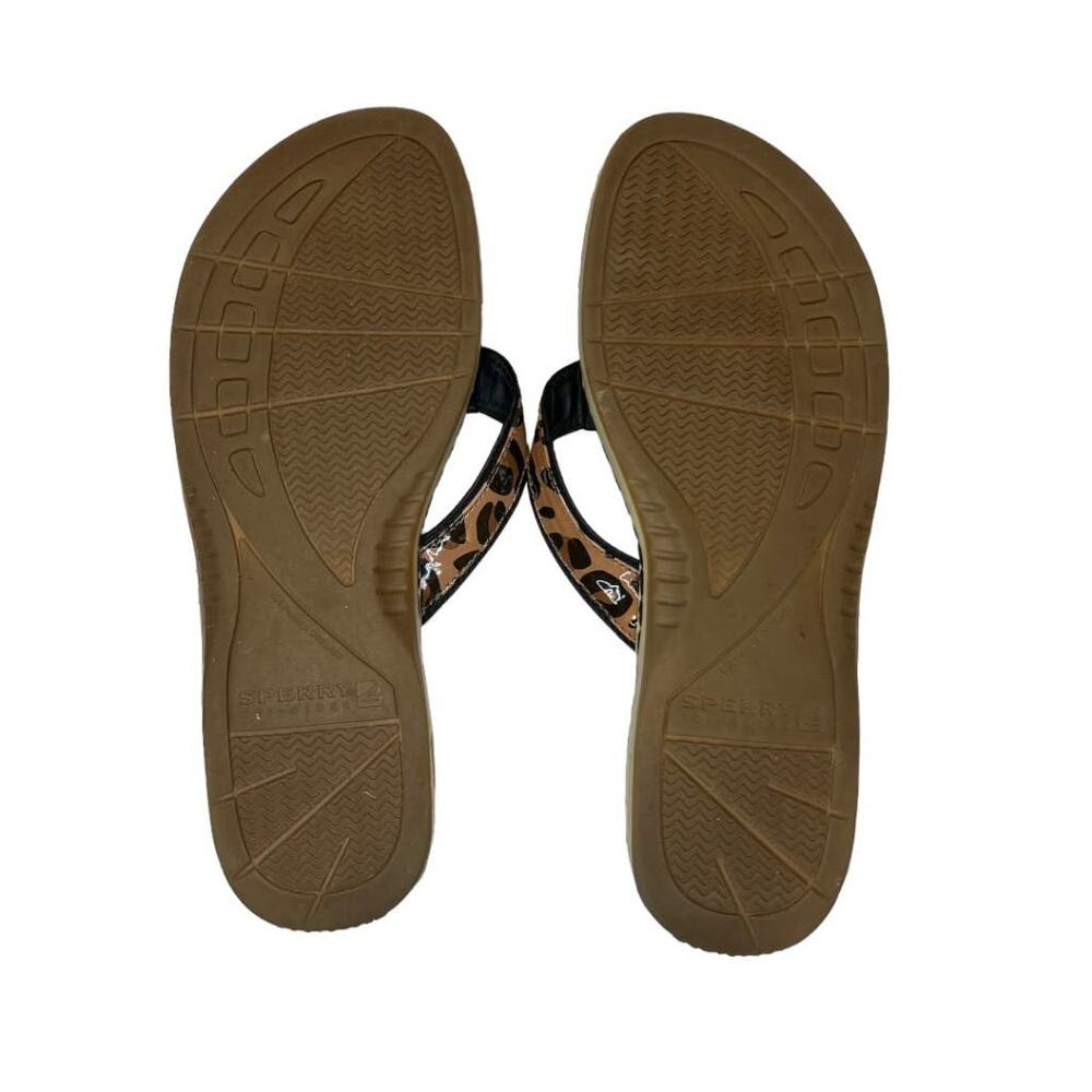 Sperry Top Sider Leather Flip Flop Sandals Tan Black Leopard Print Size 8m Comfy - Picture 10 of 15